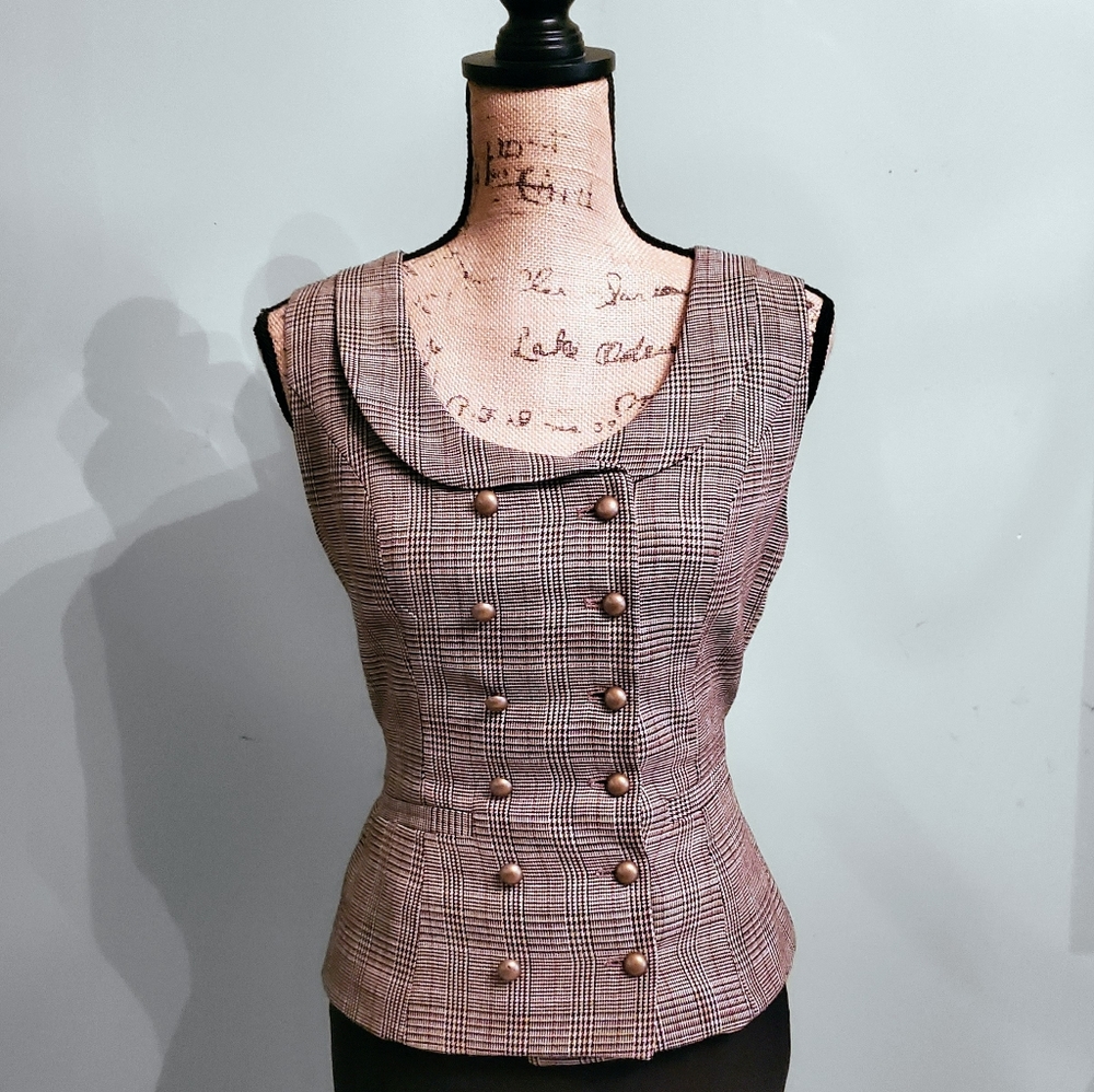 Victorian steampunk button down brown plaid vest